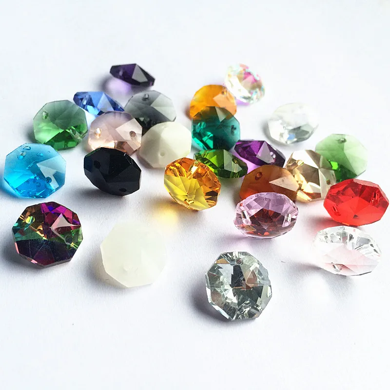 

Free Shipping 100pcs/Lot Mixed Color 14mm Crystal Octagon Beads In 2 Holes For Chandelier Crystals Home Decoration Accessories