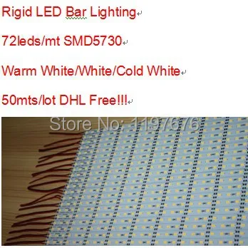 LED Bar Light High Lumen SMD5730 Rigid LED Strip 72leds/mt Hard LED Strip Bar Light DC12V Cabinet LED Lighting 50pcs DHL Free