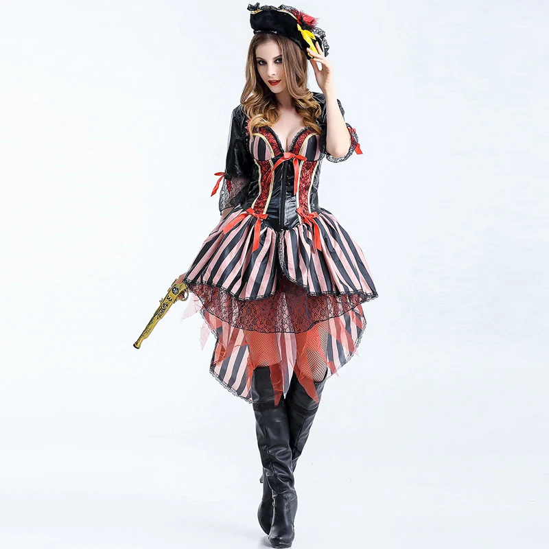 New Design Pirate Costume Women Adult Halloween Carnival Costumes Fantasia Fancy Dress Caribbean Pirates Costume Cosplay Outfits