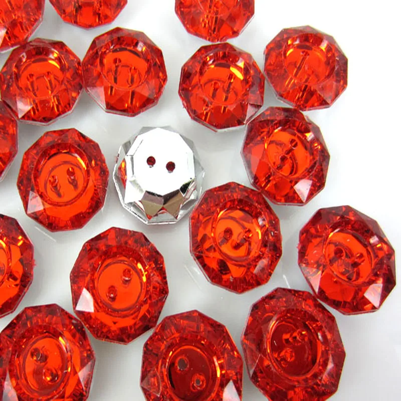 24Pcs Red Rhinestone acrylic button sewing faceted glittering buttons for crafts garment accessory 18.0mm