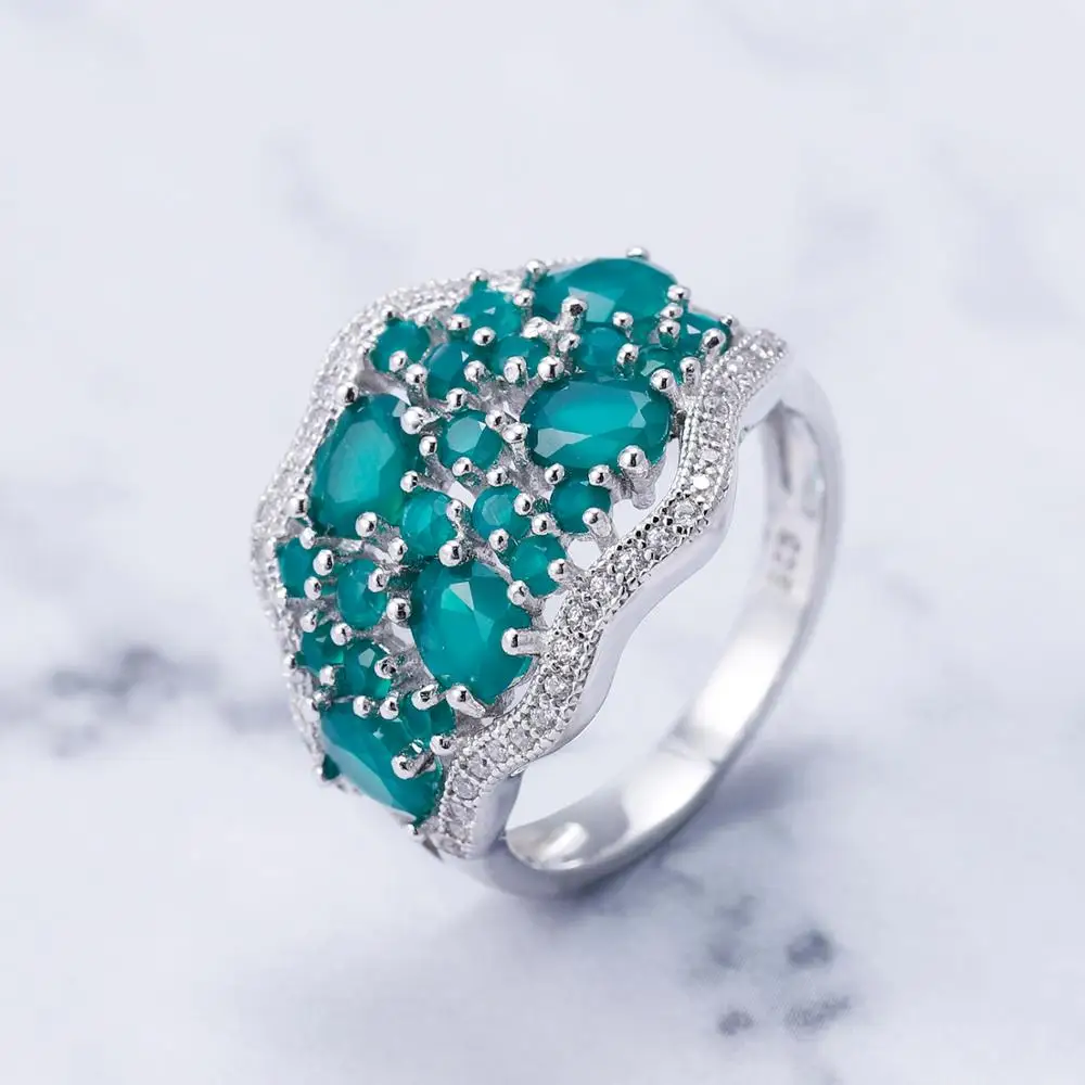Gem\'s Ballet  4.77Ct Natural Green Agate Gemstone Vintage Rings Solid 925 Sterling Silver Fine Jewelry For Women Elegant Gift