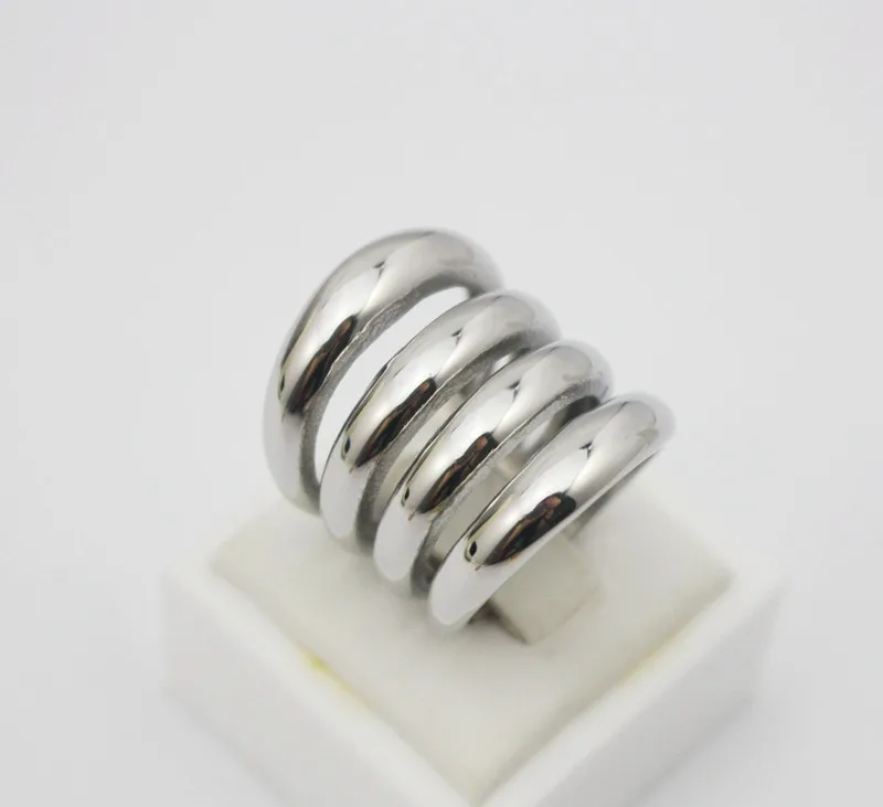 Wide Hollow Stainless Steel Golden Ring Jewelry 4 Layer Striped Rings Women Size 8 6 7 11.5 11 10 5 9