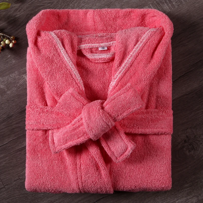 

Bathrobe kid's 100% Cotton Hooded warm robe bathrobe belt Boys Girls Solid Fleece Bathrobes Towel Night-Gown Pajamas Sleepwear