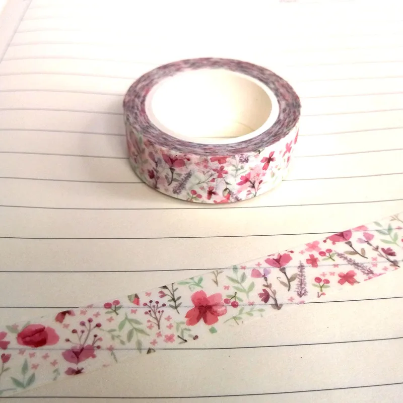 Pita Washi Jepang DIY Bunga Sakura Musim Semi Selotip Perekat Pita Perekat Stiker Alat Tulis Dekoratif 1.5Cm * 10M