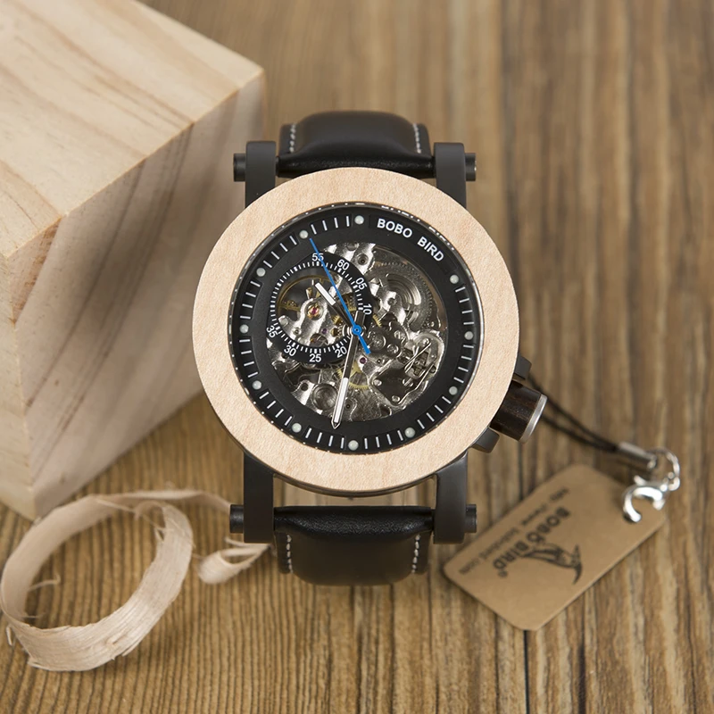 BOBO BIRD Mens Watches Brand Luxury Vintage Bronze Skeleton Male Case Leather Strap Antique Steampunk Casual Custom Automatic