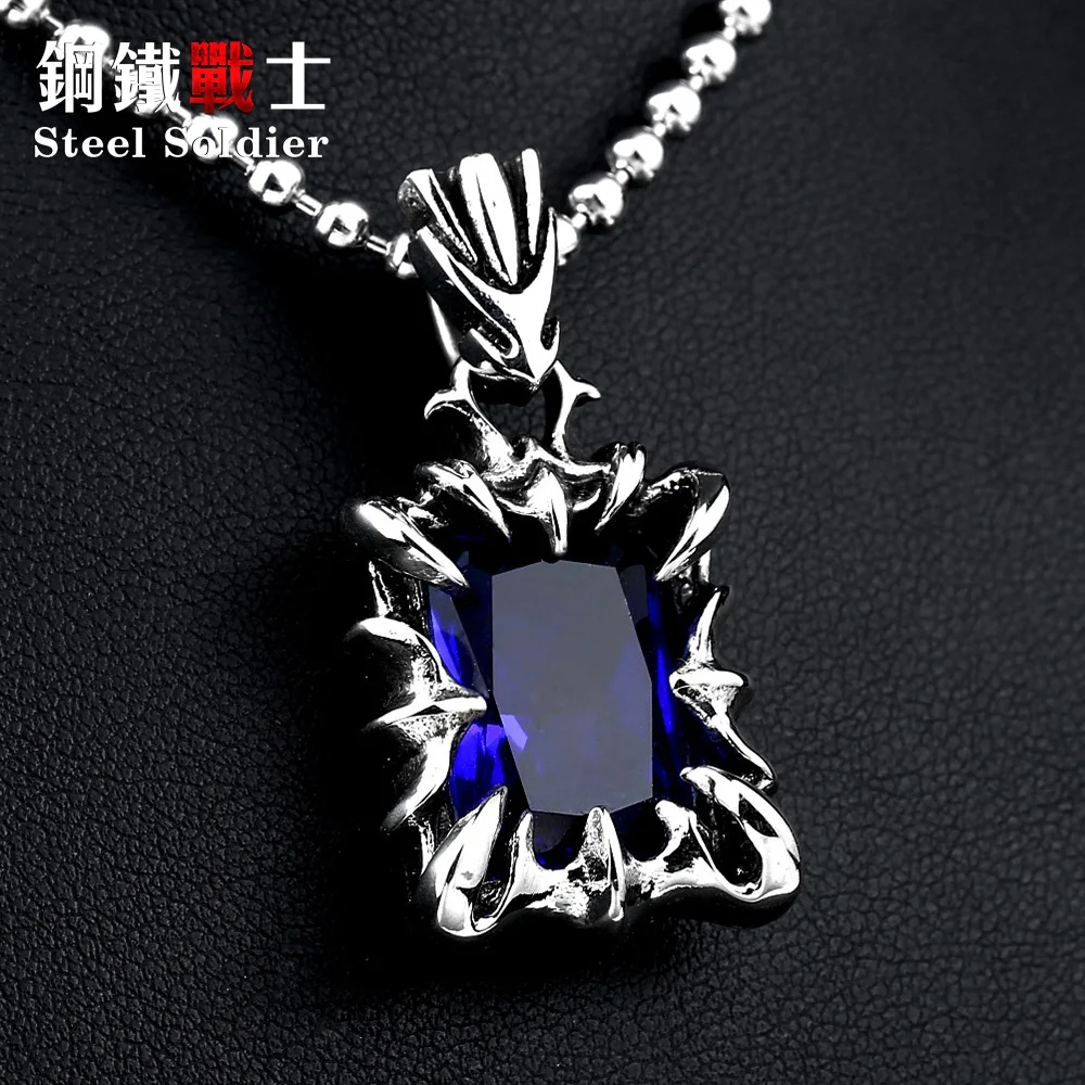 steel soldier stainless steel Retro classic style blue green stone pendant necklace men women fashion party Simplicity jewelry