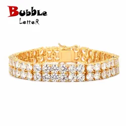 Bubble Letter Mens Zircon Tennis Bracelet Chain Charm Hip Hop Style Fashion Jewelry Iced Finish 2 Row Gold Color Tone AAA CZ  8