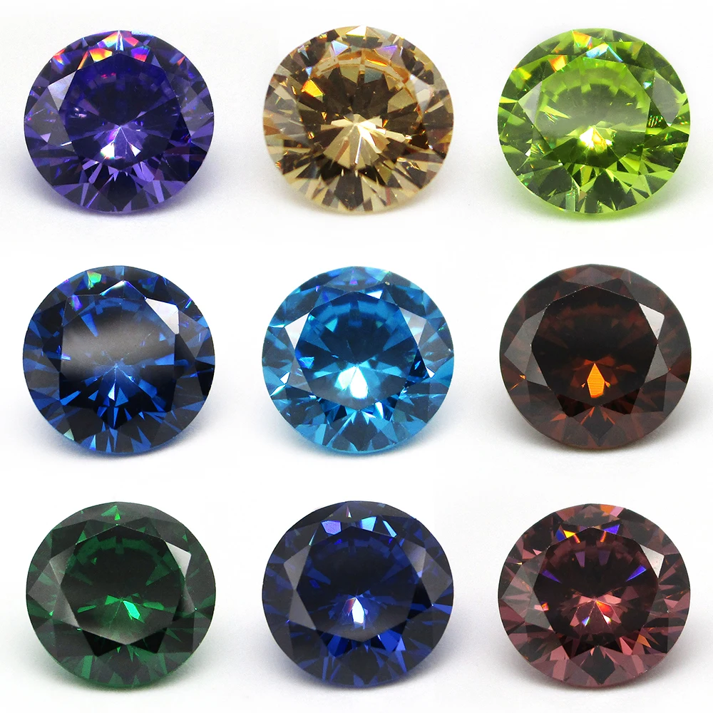 Free Shipping 1.0~10.0mm 5A Seablue, Green, Coffee, Dark Blue Cubic Zirconia Stone Round Cut CZ Stone Synthetic Gems For Jewelry