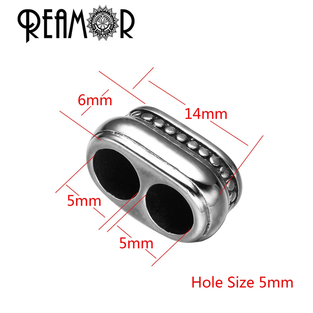 REAMOR 316L Stainless Steel 5mm Double Hole European Charms Beads Multiple Uses Bead Charms for Wide Bracelet DIY Jewelry Making