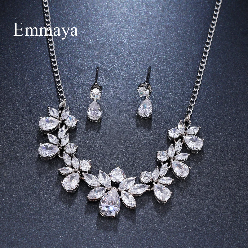 Emmaya Brand Gorgeous Fashion Cubic Zircon Adjustable Crystal Earrings Necklace Set For Women Elegance Bride Jewelry Gift