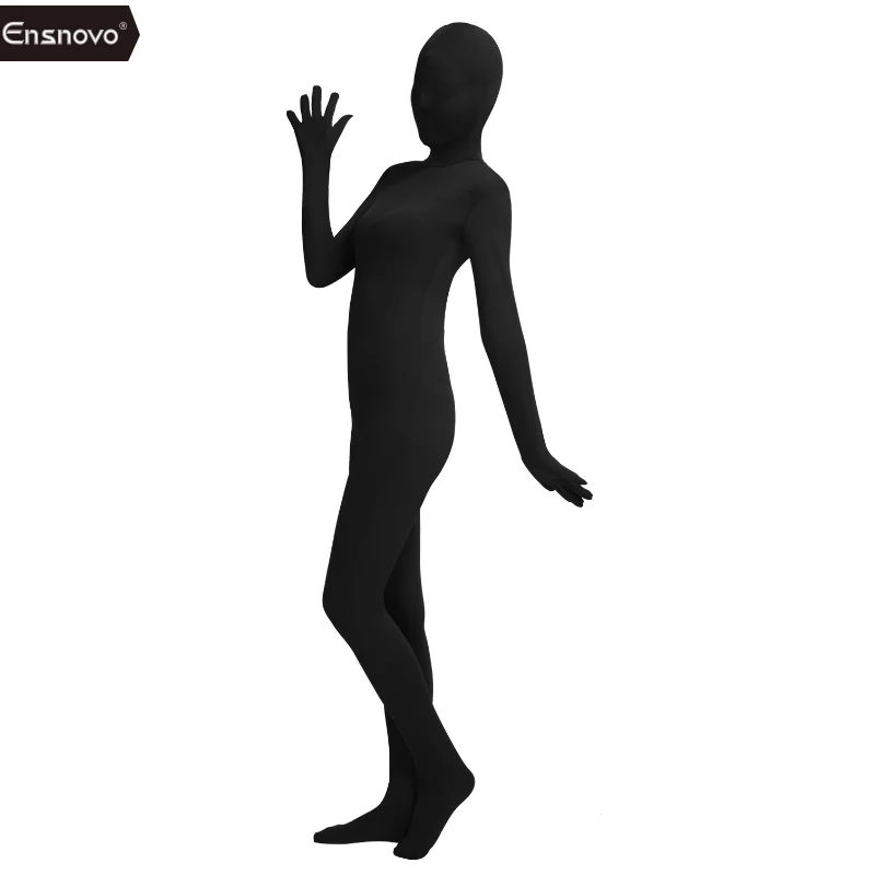 Ensnovo Black Zentai Suit Spandex Nylon One Piece Full Body Suits Zentai Costume Long Sleeve Unitard Cosplay Halloween Party