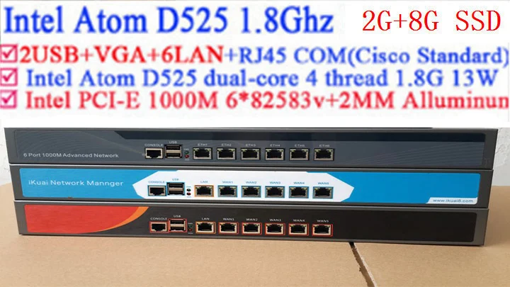 Intel Atom D525 Radius Manager Panabit PFSense OPENWRT Netzone Bytevalue ROS Desktop Cisco asa Firewall Price 2G RAM 8G SSD