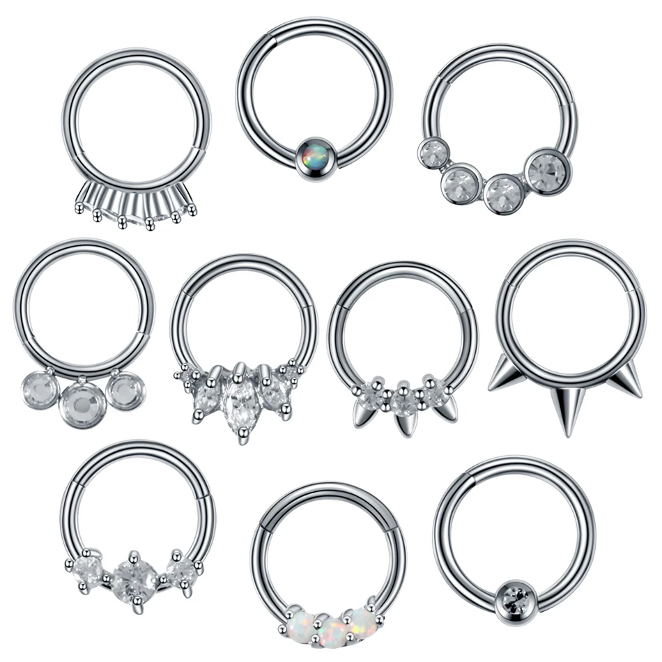 1PC Steel Nose Hoop Piercings Clicker Gem Daith Septum Helix Tragus Orelha Cartilage Captive Hoop Rings Labret Piercings Jewelry