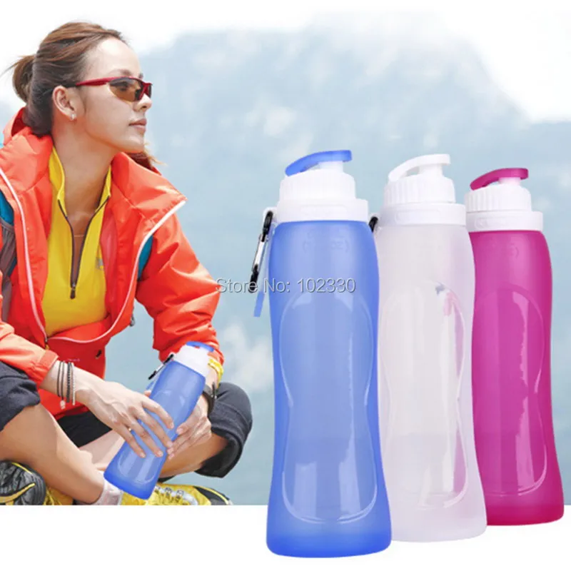 500ml Eco-Friendly Silicone Travel Sport Flexible Collapsible Water Bottles New Design Foldable Drinkware BPA Free