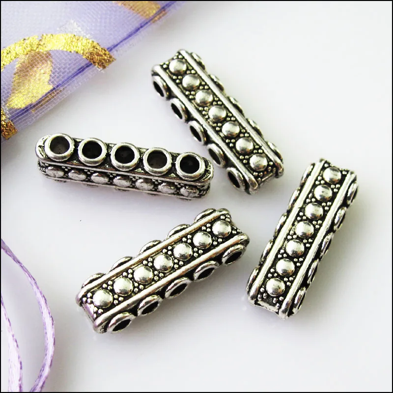 12Pcs Antiqued Silver Color 5-5Holes Spacer Beads Bars Charms Connectors 8.5x23mm