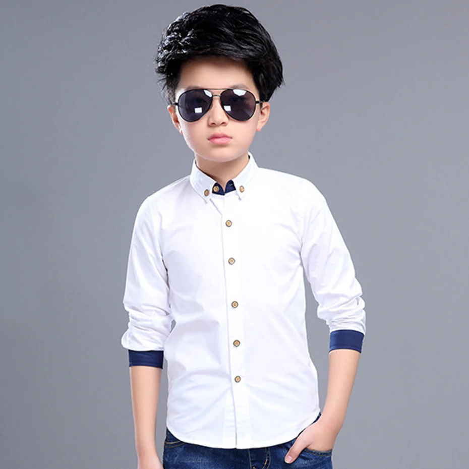 Teenage Boys Shirts School graduation Shirt for Boys Turn Down Collar Shirt For kindergarten Kids White Clothe 6 8 10 12 14 Year