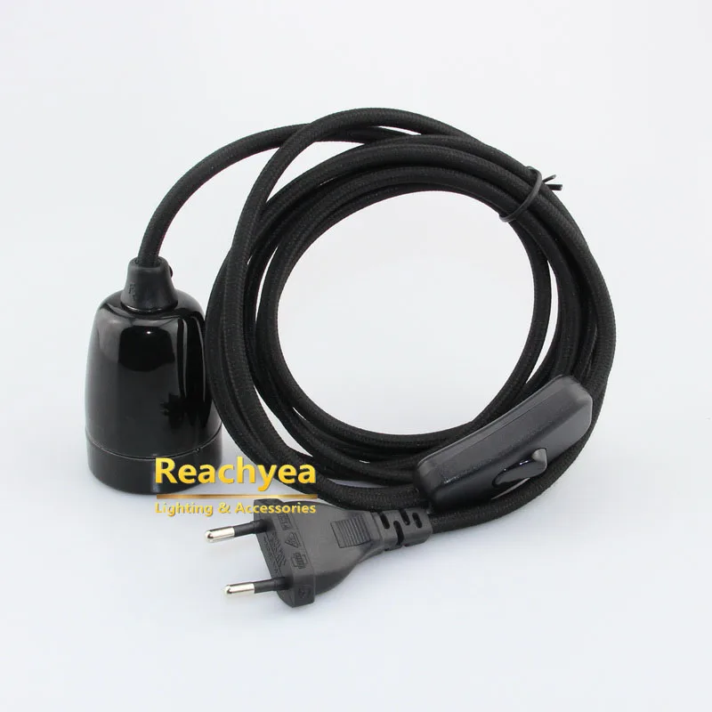 

2 Meters Euro Plug Power Cord With on off Switch E27 Ceramic Lamp Holder Bulb Light Socket