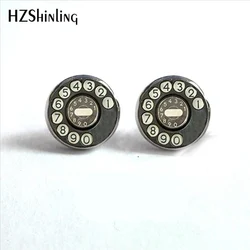 Pendiente de tuerca de teléfono Vintage, joyería clásica, pendientes redondos, hechos a mano, cúpula de cristal, HZ4, nueva moda, ED-0013