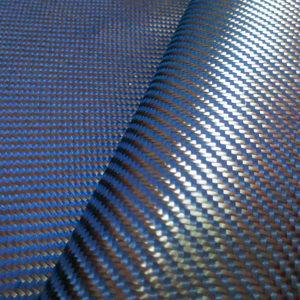 Carbon & Kevlar mixed fabric cloth 200gsm 1100D Blue red yellow 2x2 Twill  W pattern Aramid fiber 100cm width [ROLL PACK]