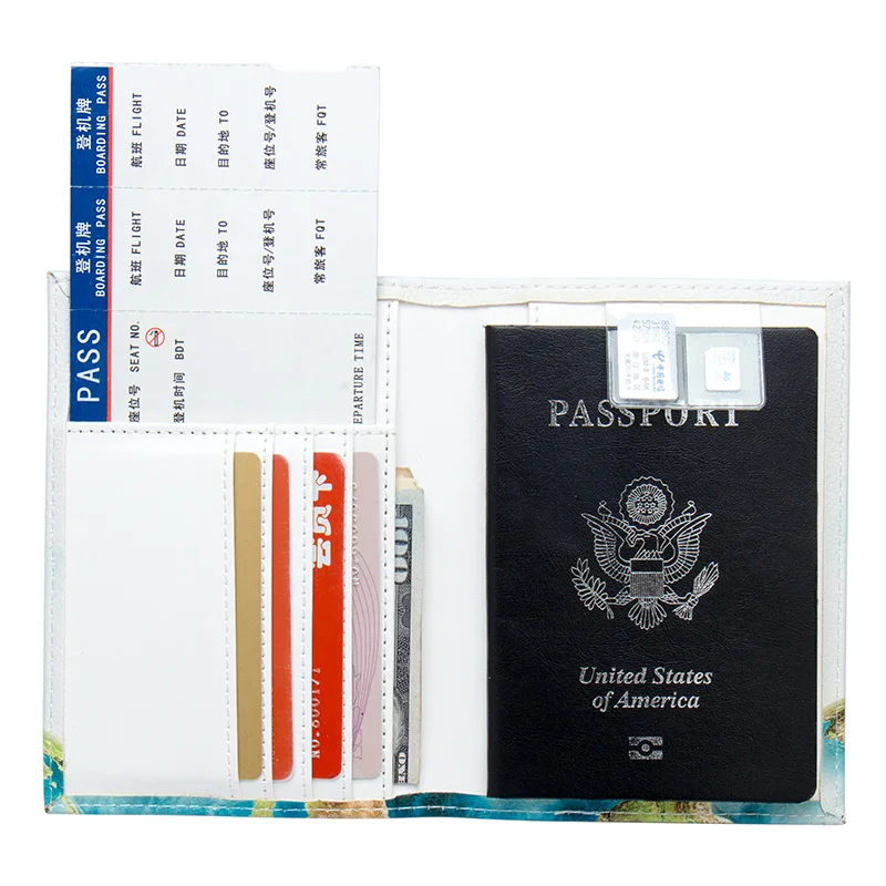 World map Color mixing buckle unisex passport cover with traveling Built in RFID Blocking Protect personal information