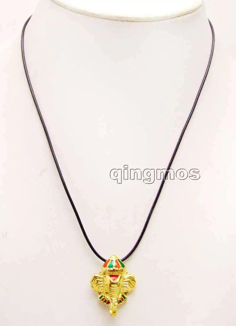 

Big 23*30mm Gold Elephant Pendant with Free Black Leather 17-19'' necklace -nec6165 wholesale/retail Free shipping