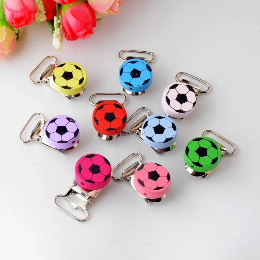 Free Shipping 5Pcs Baby Pacifier Clips Wood Cartoon Pattern Mixed Color Cute Infant Soother Clasps J2887-J2901