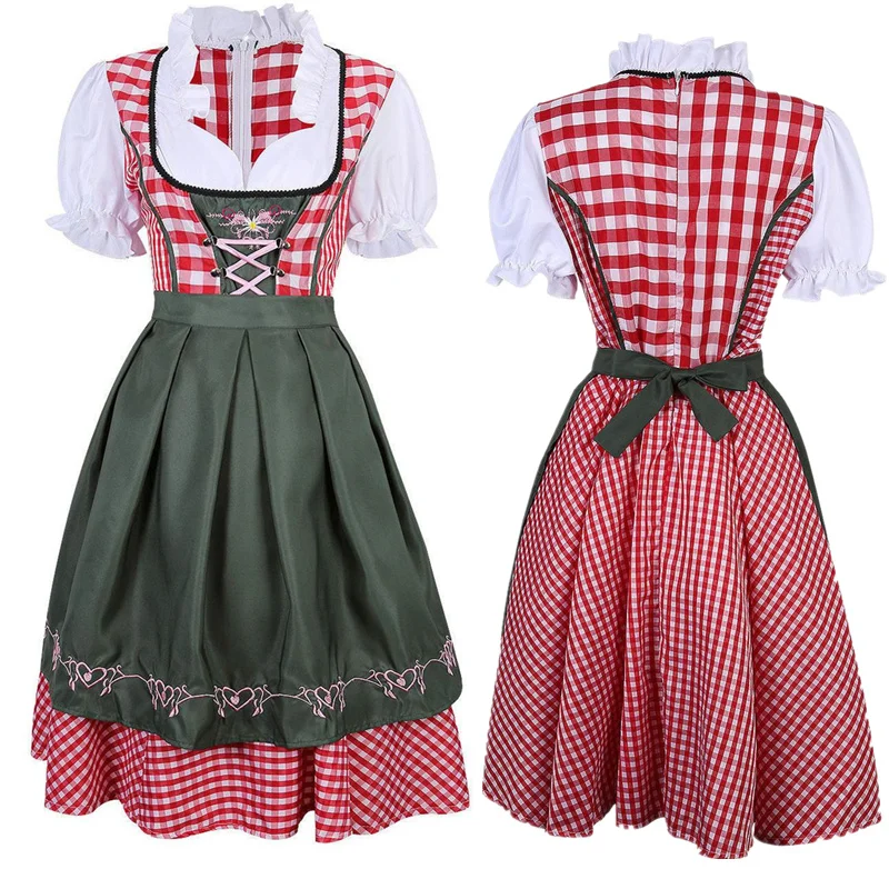 Frauen Rot Kariertes Oktoberfest Kostüm Plus Größe Deutsches Oktoberfest Bier Mädchen Kostüm Dirndl Kleid Bier Dirne Biergarten Uniform