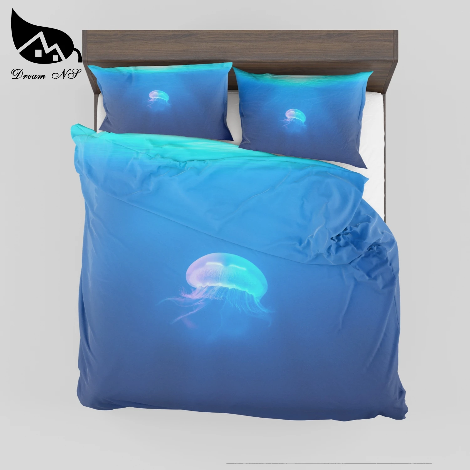 

Dream NS 3D Effect Prints Bedding set Jellyfish Quilt Duvet Pillow Case in Blue Seawater King Bed room Home textiles SMY24