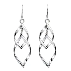 Hot Sale Elegant Clear Silver Plated Twist Drop Long Earring Earrings Fashion Jewelry Wedding Brincos Grandes Fashion Mulheres