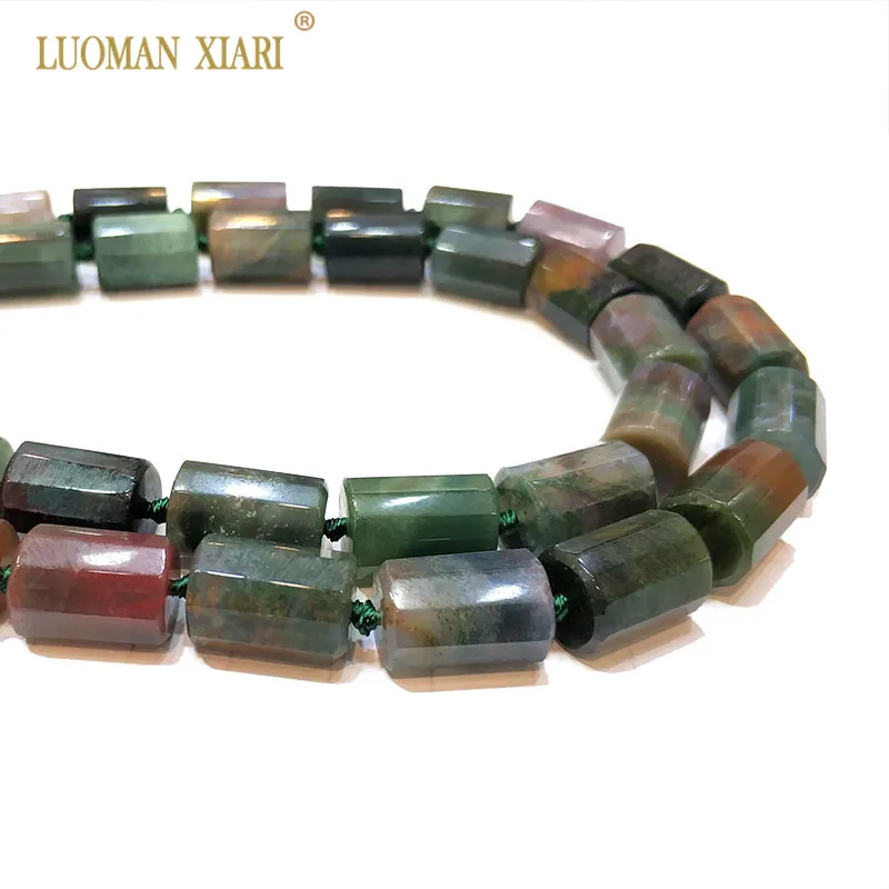 LUOMAN XIARI Natural India Agate Cylindrical Facted Stone Bead for Jewelry Making DIY Bracelet  Necklace  11*16 mm Strand 15