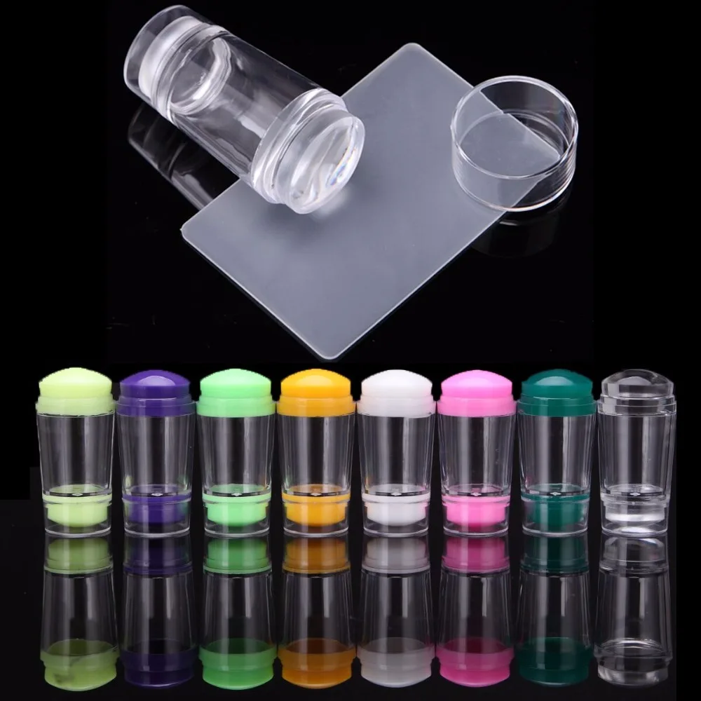 Double Head Candy Color Silicone Jelly 2.2cm 2.7cm Head Stamper with Scraper Stamping Nail Art Tool Set 6 Colors