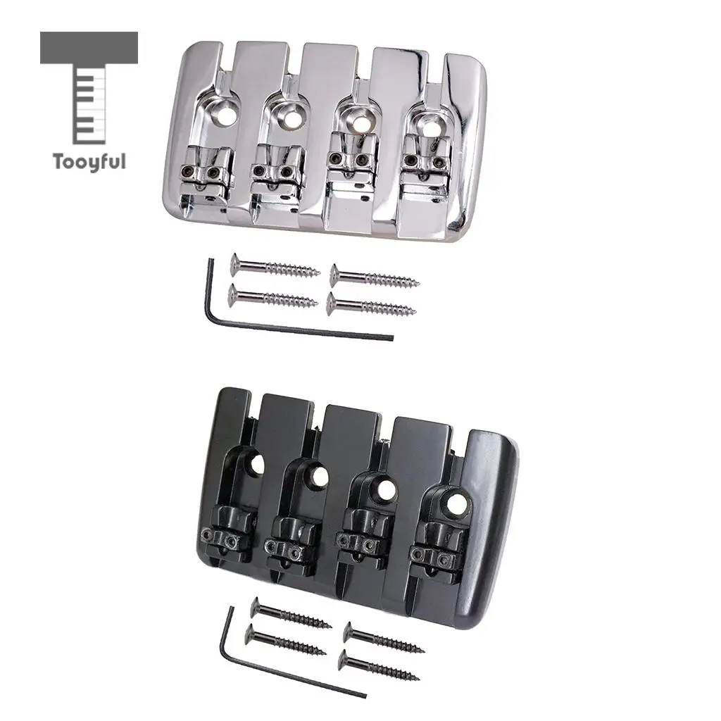 Tooyful Bass Bridge Tailpiece with Screws Wrench Guitar Accessories for 4 String Electric Bass Replacement Parts Black