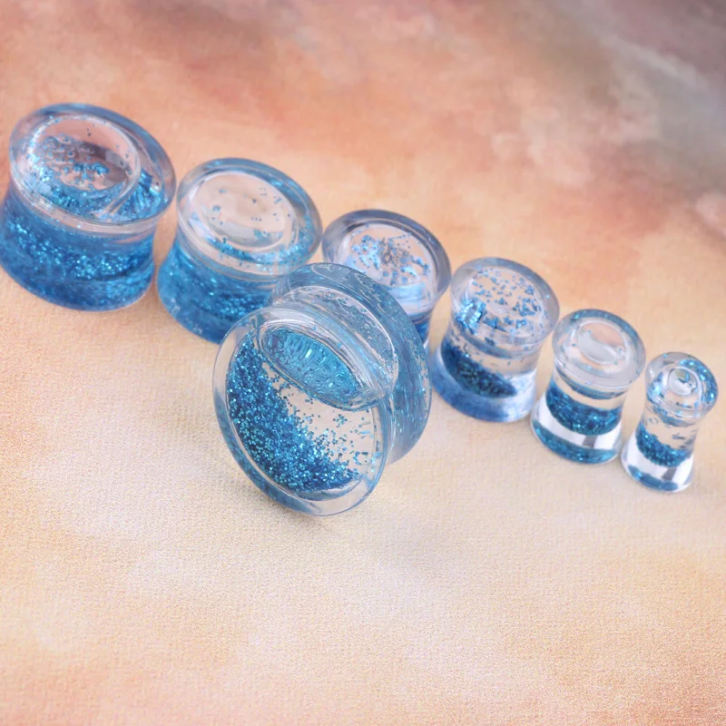 Promotion 1 Pair Blue Glitter Liquid  Ear Gauges Acrylic Ear Plug Earrings Gauges Body Piercing Jewellry Pircing Mixes