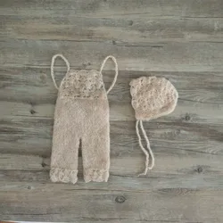 Baby mohair pants photography props,handmade overalls shell pattern mohair pants