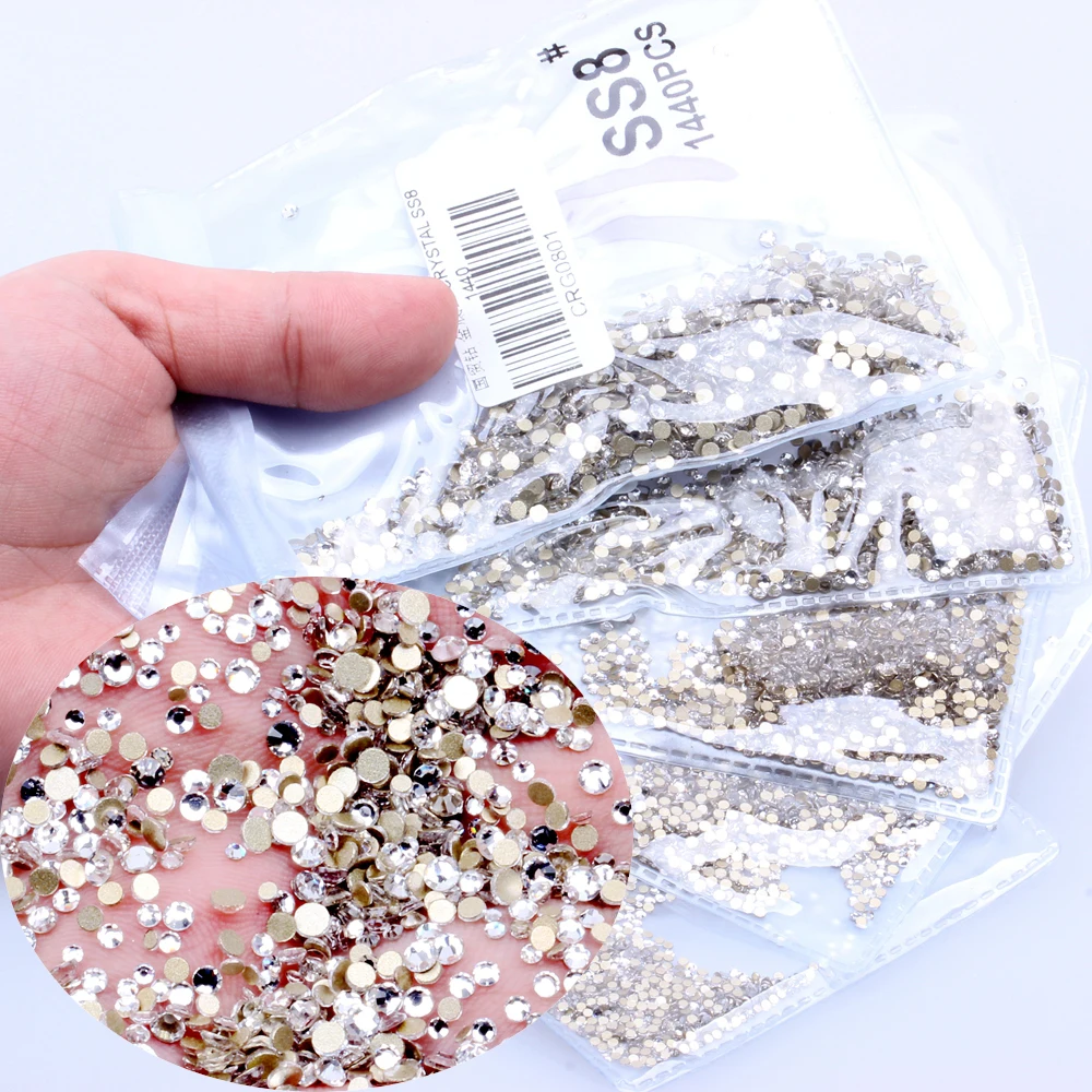 3D Nail Strass SS3-SS8 Crystal Rhinestones FlatBack Nail Rhinestone Non HotFix Nail Art Decoration DIY Glass Manicure