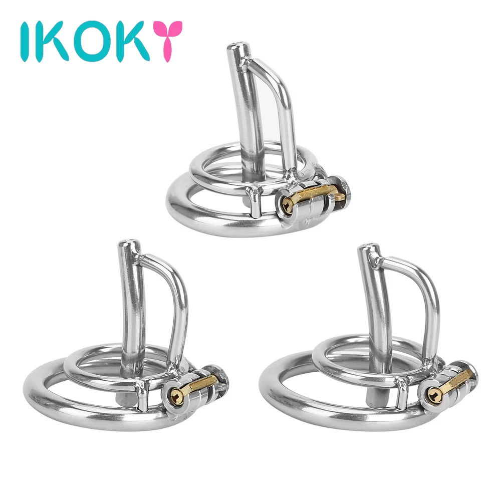 IKOKY Male Chastity Device Cock Lock Sex Toys For Men Sex Products Penis Cage With Catheter Stainless Steel