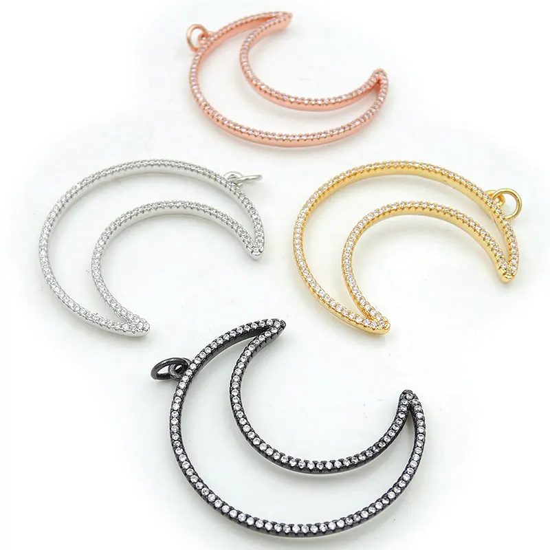 40*30*3mm Micro Pave Clear CZ Hollow Crescent Charm Fit For Making DIY Bracelets Or Necklaces Jewelry