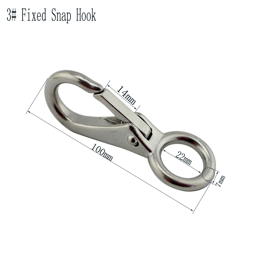 Stainless Marine Big Fixed Eye Snap Hook Bag Spring Snap Carabiner Quick Release Dog Chain Bolted Hook 5pcs 100mm(3#)