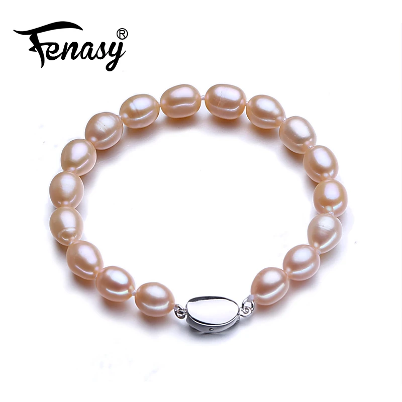 FENASY Natural Freshwater Pearl Bracelet Female Bracelets Rice Shape Pearl Adjustable Bangle For Women Idea Gift