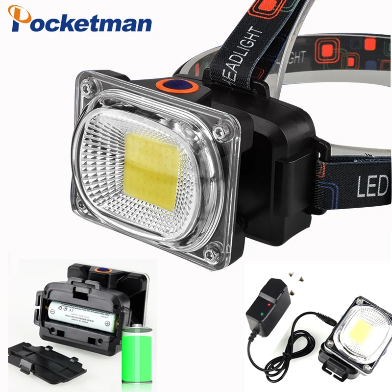 Power COB LED Headlight Headlamp DC Rechargeable Head Lamp Torch 3-Mode 18650 Battery Waterproof Hunting Fishing Lighting