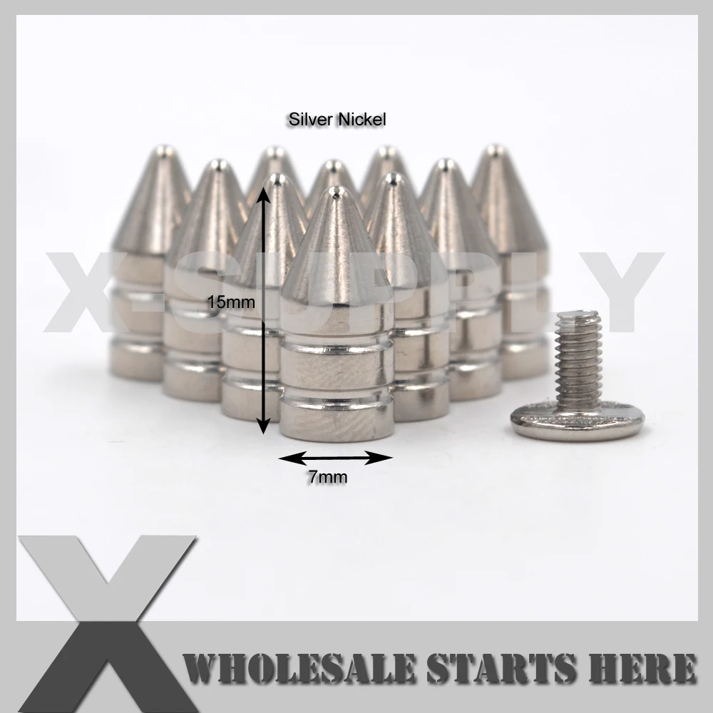 

7x15 мм металлическая серебряная завинчивающаяся шпилька с двойным деревом/латунный материал, используется для изделий из кожи, джинсов, шапок, обуви, украшений