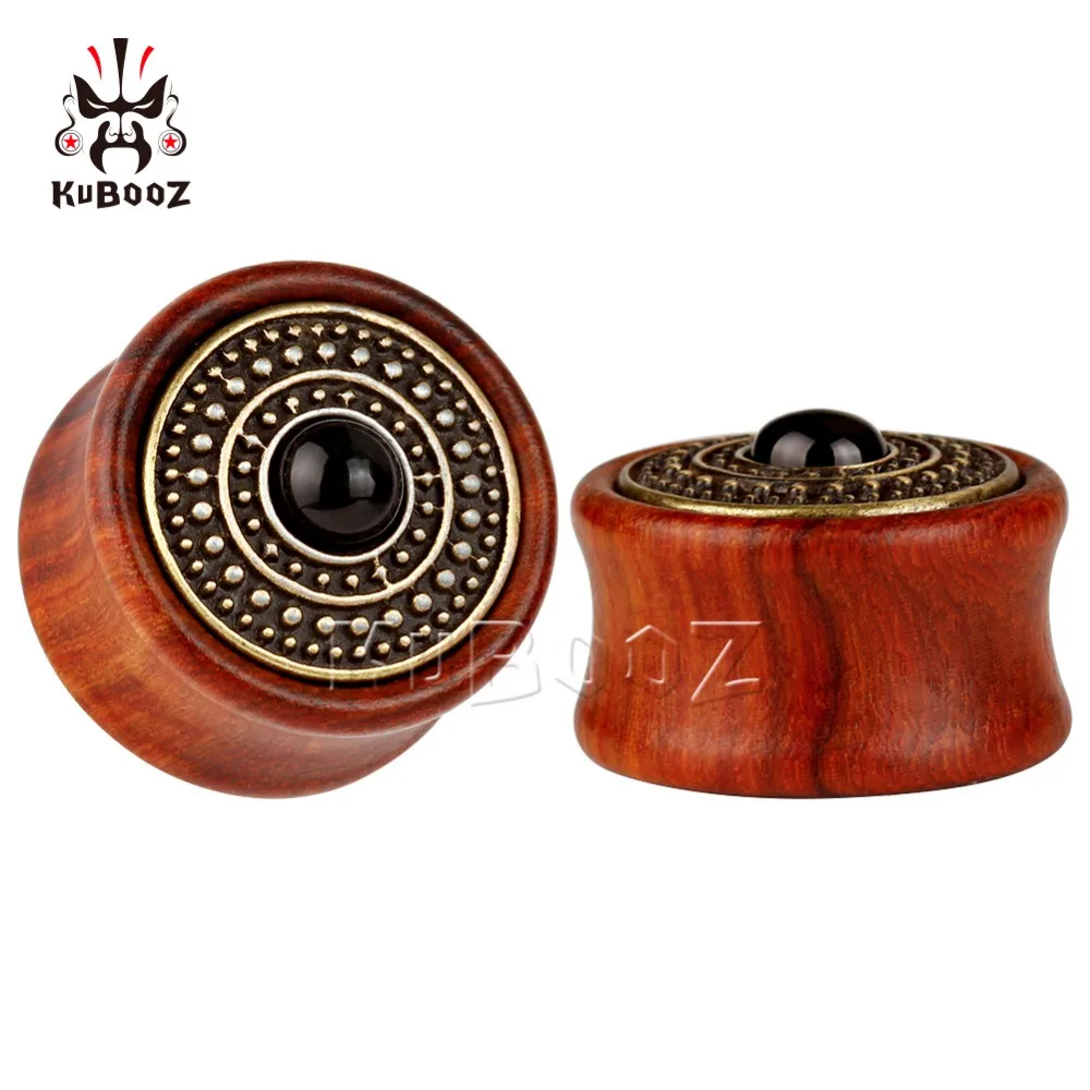 Kubooz piercing wood ear plugs tunnels piercing body jewelry with metal logo design sell by pair ear gauges