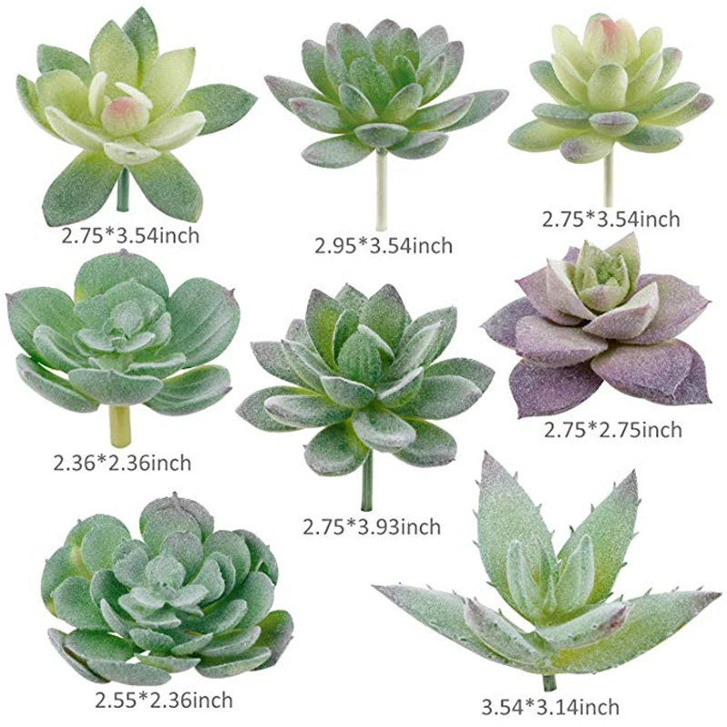 16 Pcs Artificial Succulent Mini Fake Flocking Cacti Plants Lotus Landscape Decorative Garden Wreath Arrangement Home Decor