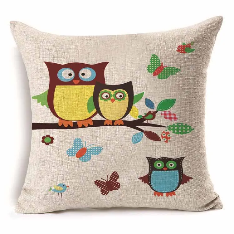 45*45 cm Colorful Cute Owl Pattern Cotton Linen Throw Pillow Cushion Cover Car Home Sofa Decorative Pillowcase 40242