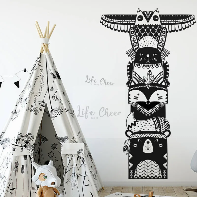 Деревянные медведи виниловые наклейки на стену племенные животные настенные наклейки Детские украшения комнаты прекрасный медведь горный стиль виниловые обои AC130