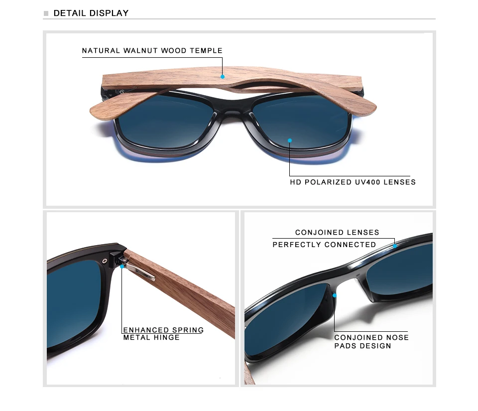 KINGSEVEN 2024 Handgefertigte Serie Herren-Sonnenbrille Polarisierte Walnuss-Holz-Spiegelbrille Damen Vintage Oculos de Sol mit Holzetui – Detail 1