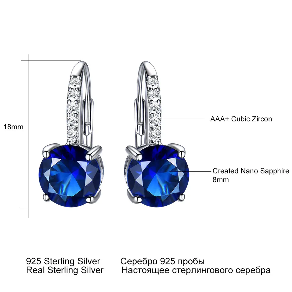 UMCHO Real 925 Silver Jewelry Round Created Nano Sapphire Clip Earrings For Women Party Engagement Gift Fine Jewelry