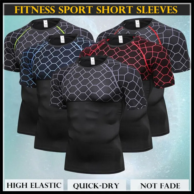 

100p Men Shaper Compression 3D Tight Trainning T-shirt,High Elastic Quick-dry Wicking Sport Fitness Running Bottom Short Sleeves