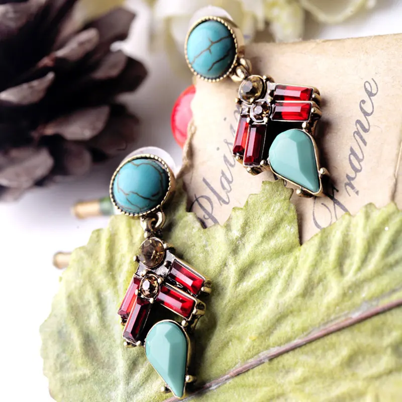 LUBOV Retro Natural Stone Mixed Joker Bohemia Drop Earrings For Women And Girls Trendy Rhinestone Accessories Jewelry Gift