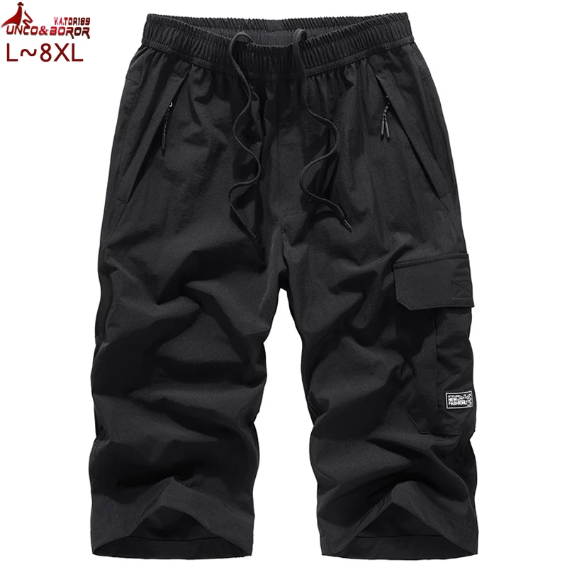 

plus size 7XL 8XL Men`s Knee lenght Cargo Shorts Casual Elastic Waist fitness Bermudas Male Breathable Beach Surfings Shorts men